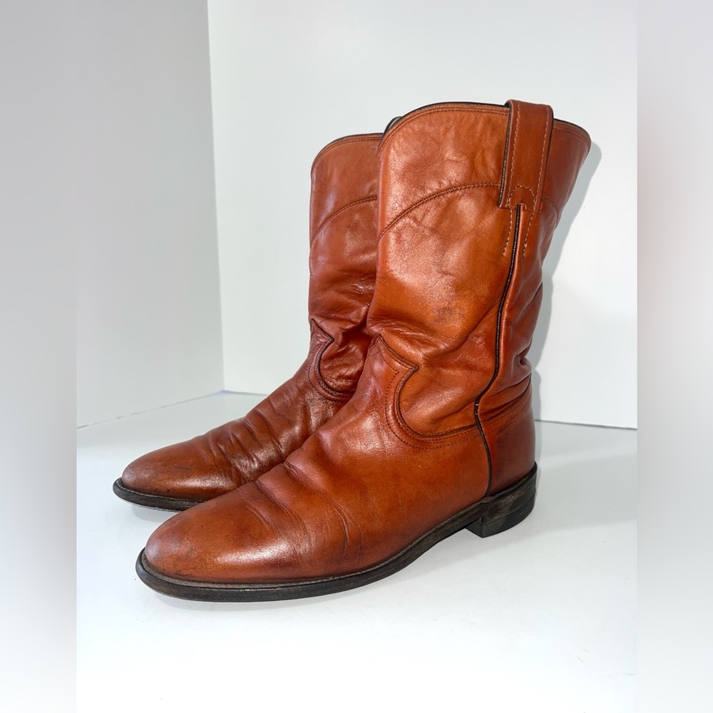 Justin Roper Cowboy Boots Womens Brown Leather Western Cowgirl Distressed Sz 8B